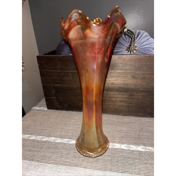 Vintage Imperial Fenton Orange Marigold Carnival Glass  Iridescent Vase  9" RARE - Picture 1 of 5